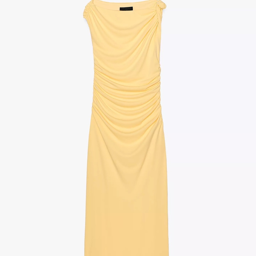 Zara Yellow Ruched Midi Dress